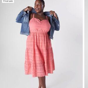 Lane Bryant ~ Sweetheart-Neck Tiered Eyelet Midi Dress ~ Coral ~ Size: 16 ~ NWOT